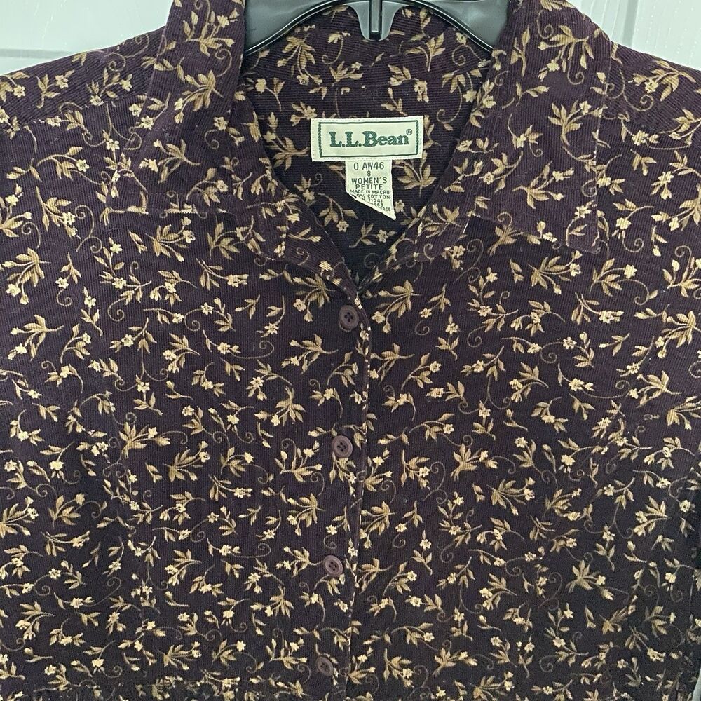 VTG LL Bean Dress Womens 8 Petite Corduroy Long Sleeve Button Cottagecore modest